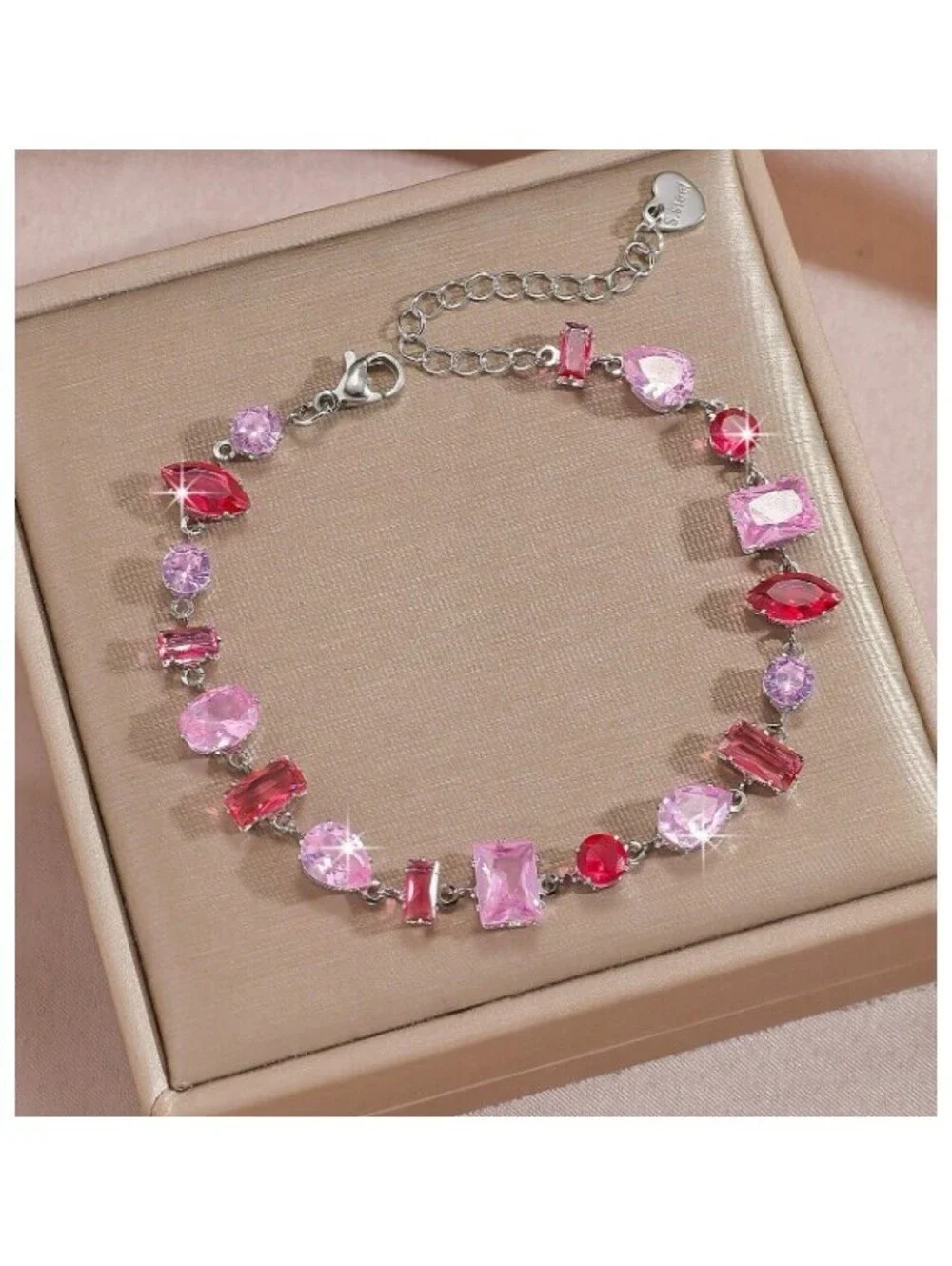 Pink multi stone - Bracelet - Silver - CZs - 7-9